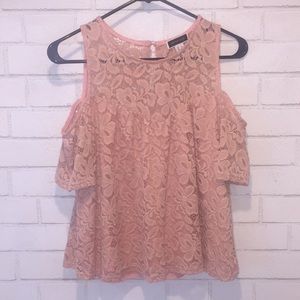 Cold shoulder pink lace top